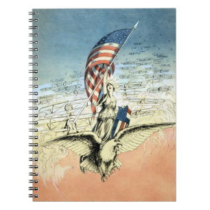 Vintage Patriotisch, Dame, Adler mit amerikanische Notizblock