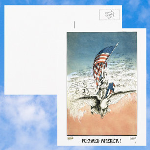 Vintage Patriotisch, Dame, Adler mit amerikanische Postkarte