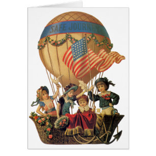 Vintage patriotisch, Kinder in einem Heißluftballo