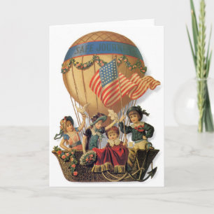Vintage patriotisch, Kinder in einem Heißluftballo Karte