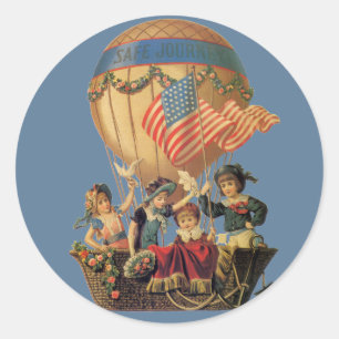 Vintage patriotisch, Kinder in einem Heißluftballo Runder Aufkleber