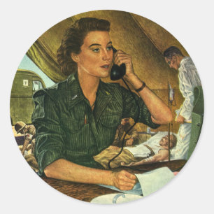 Vintage patriotisch, Krankenschwester am Telefon Runder Aufkleber