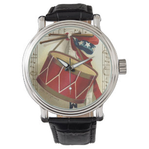 Vintage patriotisch, Trommeln mit Noten Armbanduhr