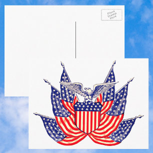Vintage patriotische amerikanische Flagge, 4. Juli Postkarte