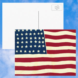 Vintage patriotische amerikanische Flagge, 4. Juli Postkarte