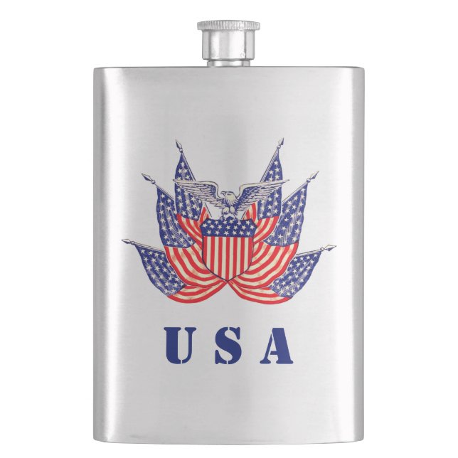 Vintage Patriotische Amerikanische Flagge, Amerika Flachmann (Vorderseite)