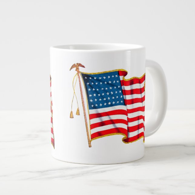 Vintage Patriotische Amerikanische Flagge, Amerika Jumbo-Tasse (Vorderseite Rechts)