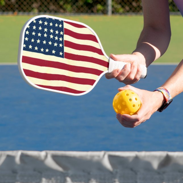 Vintage Patriotische Amerikanische Flagge, Amerika Pickleball Schläger (InSitu)
