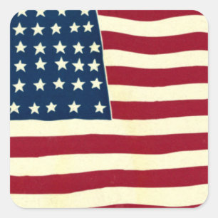 Vintage Patriotische Amerikanische Flagge, Amerika Quadratischer Aufkleber