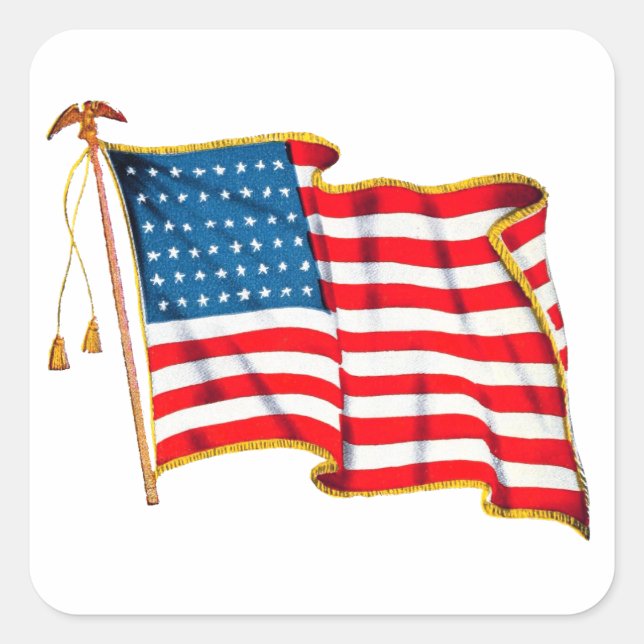 Vintage Patriotische Amerikanische Flagge, Amerika Quadratischer Aufkleber (Vorderseite)