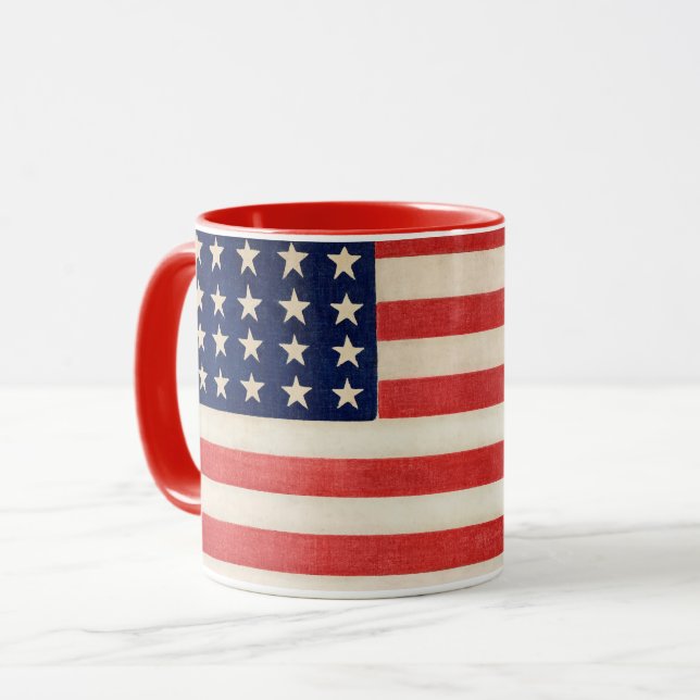 Vintage Patriotische Amerikanische Flagge, Amerika Tasse (Vorderseite Links)