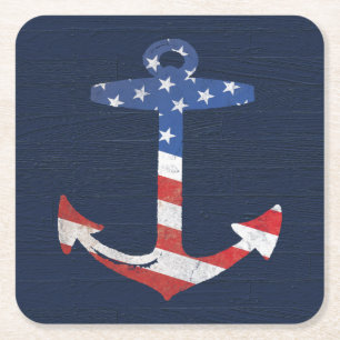 Vintage patriotische amerikanische Flagge Anker na Rechteckiger Pappuntersetzer