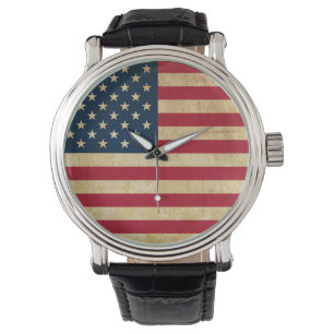 Vintage patriotische amerikanische Flagge Armbanduhr