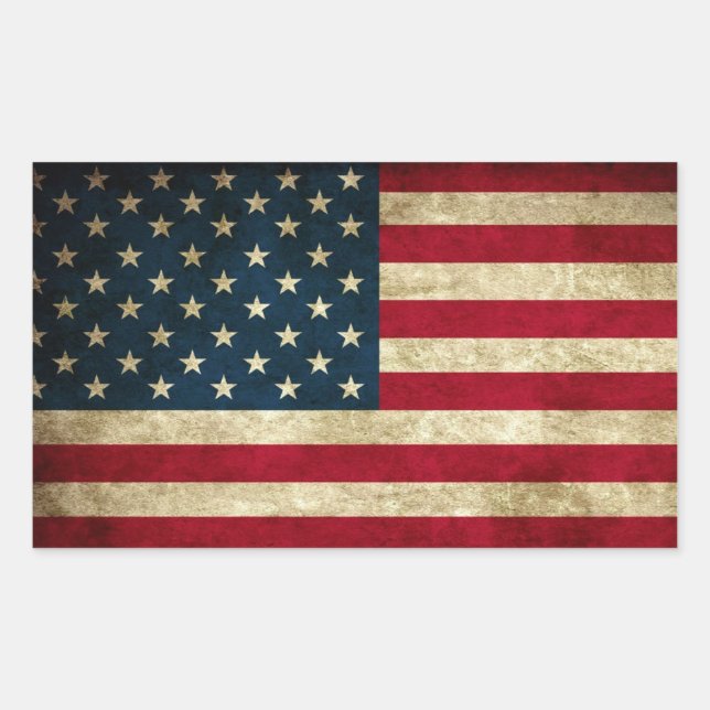 Vintage patriotische amerikanische Flagge Rechteckiger Aufkleber (Vorderseite)