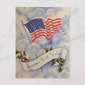 Vintage Patriotische Amerikanische Flagge Weihnach Feiertagspostkarte