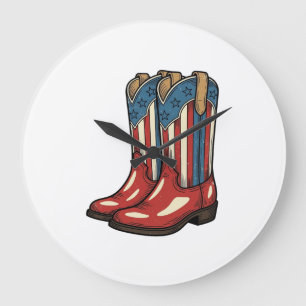 Vintage patriotische Cowgirl-Stiefel Western-Shirt Große Wanduhr