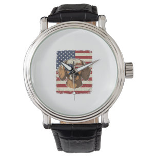 Vintage-patriotische Dackel-Flaggen-Sonnenbrille V Armbanduhr