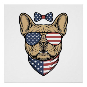 Vintage-patriotische französische Bulldogge-Vektor Poster