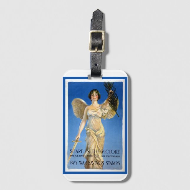 Vintage Patriotische Frau Engel, Kaufen Kriegsanle Gepäckanhänger (Vorderseite Vertikal)