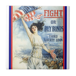 Vintage patriotische Frau mit amerikanischer Flagg Fliese