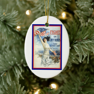 Vintage patriotische Frau mit amerikanischer Flagg Keramik Ornament