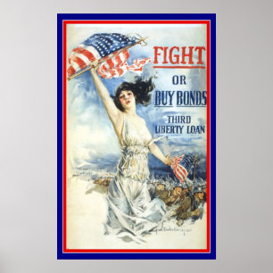 Vintage patriotische Frau mit amerikanischer Flagg Poster