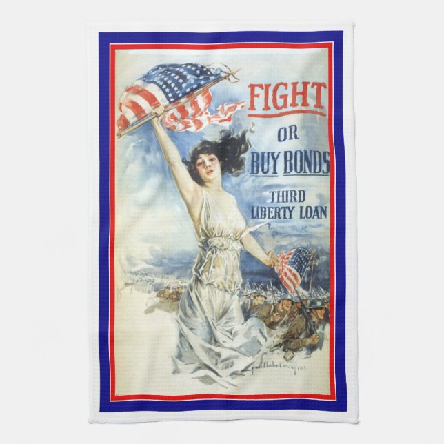 Vintage Patriotische Frau W. American Flag Poster  Geschirrtuch (Vertikal)