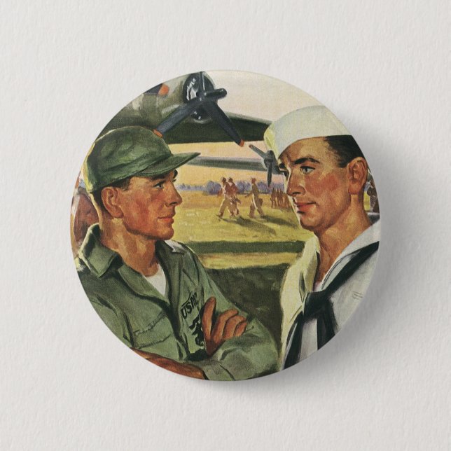 Vintage Patriotische Helden, Militäreinrichtungen  Button (Vorderseite)