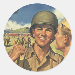 Vintage patriotische Helden, Militärflugzeug Männe Runder Aufkleber