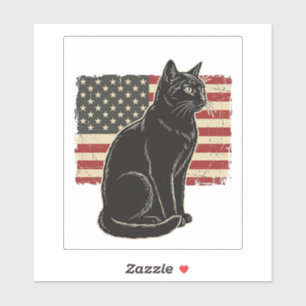 Vintage patriotische Katze Flagge Grafik T-Shirt D Aufkleber