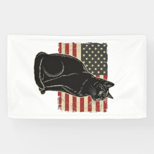 Vintage patriotische Katze Flagge Grafik T-Shirt D Banner