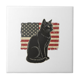Vintage patriotische Katze Flagge Grafik T-Shirt D Fliese