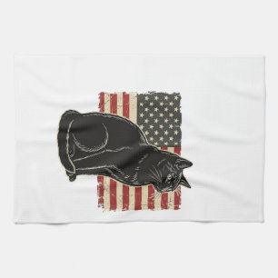 Vintage patriotische Katze Flagge Grafik T-Shirt D Geschirrtuch