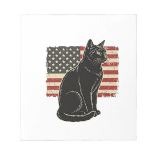 Vintage patriotische Katze Flagge Grafik T-Shirt D Notizblock