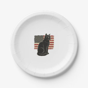 Vintage patriotische Katze Flagge Grafik T-Shirt D Pappteller