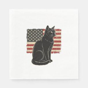 Vintage patriotische Katze Flagge Grafik T-Shirt D Serviette