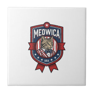 Vintage patriotische Katze Meowica USA-Shirt-Desig Fliese