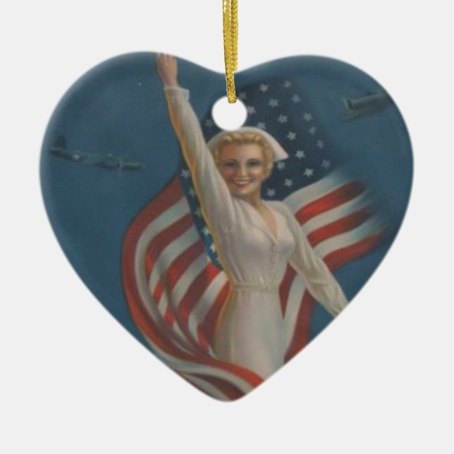 Vintage patriotische Krankenschwester der Keramikornament (Vorne)