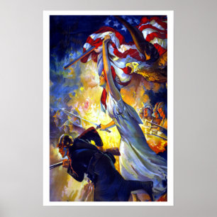 Vintage patriotische Lady Liberty amerikanische Fl Poster