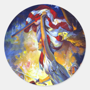 Vintage patriotische Lady Liberty amerikanische Fl Runder Aufkleber