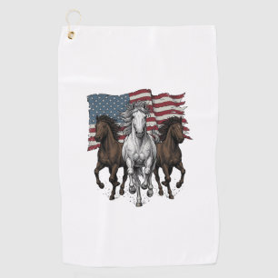 Vintage patriotische laufende Pferde Vektordesign_ Golfhandtuch