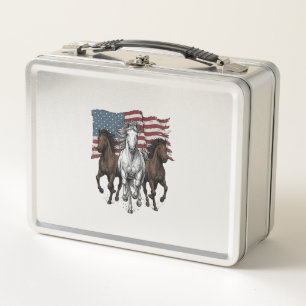 Vintage patriotische laufende Pferde Vektordesign_ Metall Brotdose