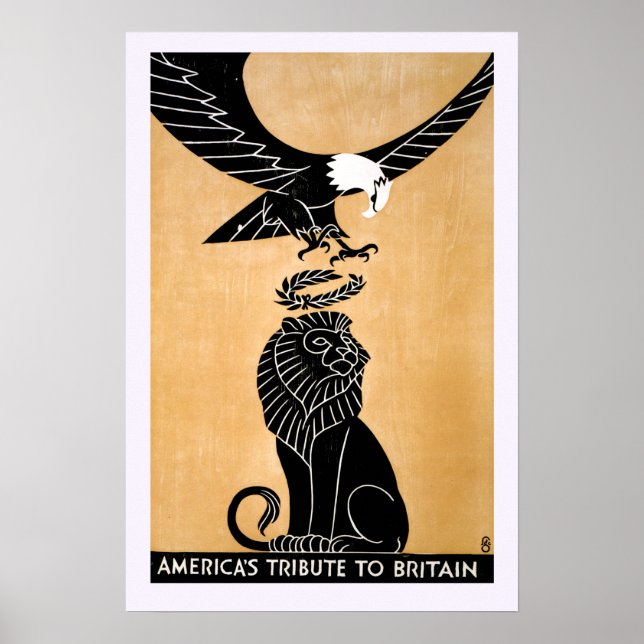 Vintage Patriotische Löwen und Adler Großbritannie Poster (Vorne)