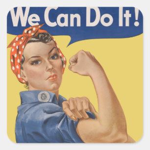 Vintage patriotische Rosie the Riveter, Wir schaff Quadratischer Aufkleber