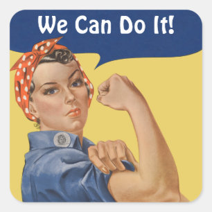 Vintage patriotische Rosie the Riveter, Wir schaff Quadratischer Aufkleber