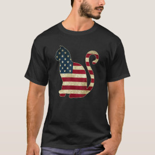 Vintage patriotische süße Katze 4. Juli USA-Flagge T-Shirt