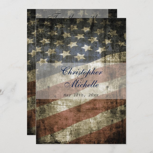 Vintage Patriotische US-Flagge Hochzeit RSVP und Einladung (Vorne/Hinten)