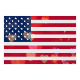 Vintage Patriotische USA Flag mit bunten Herzen Poster