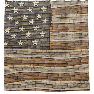 Vintage Patriotische USA-Flagge auf Steinmauer Duschvorhang