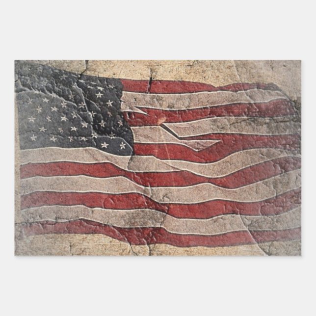 Vintage Patriotische USA-Flagge auf Steinmauer Geschenkpapier Set (Vorderseite)